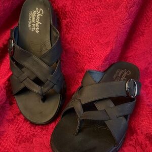 Skechers Relaxed Fit Easy Going Sundown Vegan Leather Black Sandals Size 8.5